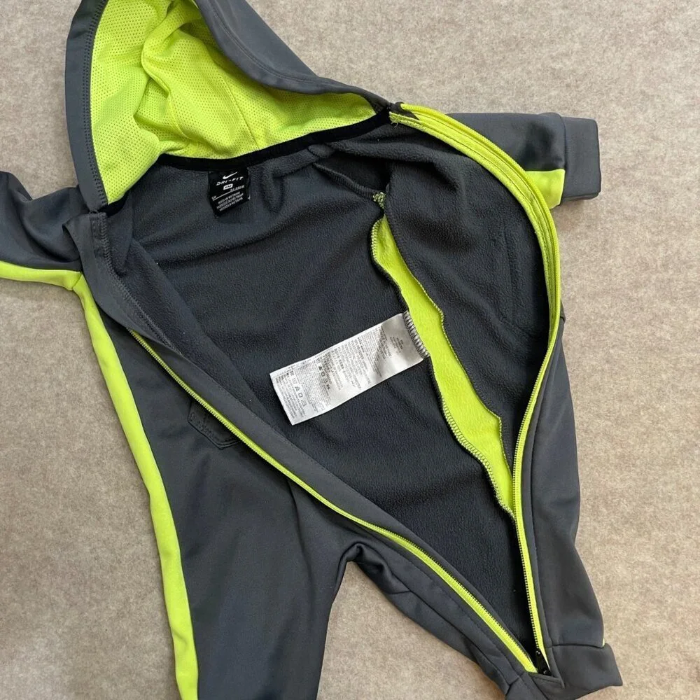 Nike Dri Fit Gray Neon Green Long Sleeve Zipper Romper Baby Boy Size 6 Month